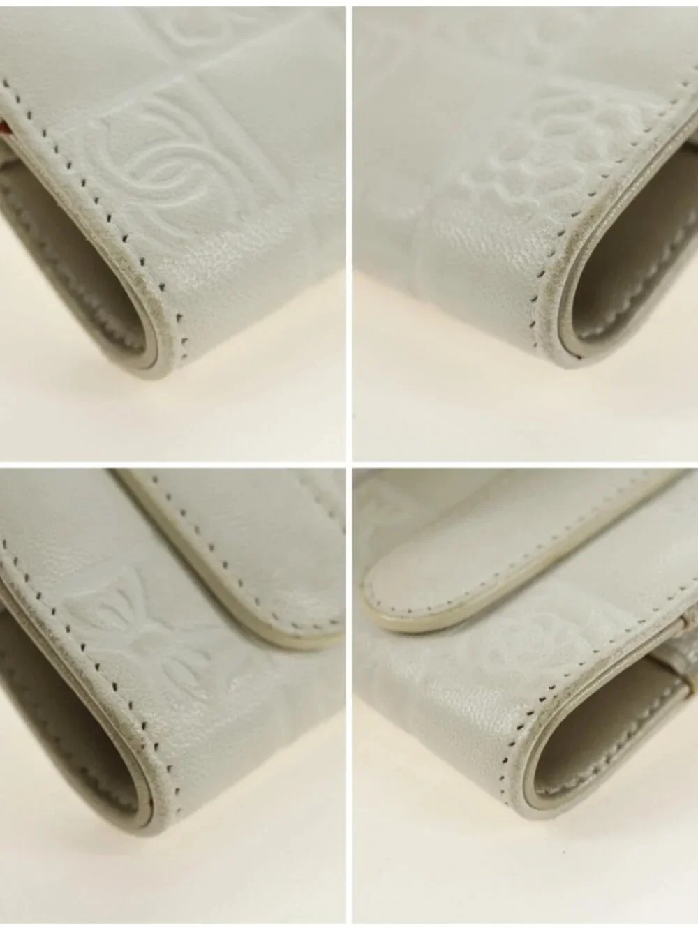 CHANEL icon Chain Shoulder Pouch Lamb Skin White Silver CC Auth 184233A